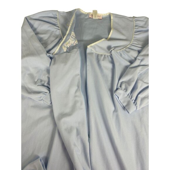 Vintage Vandemere Housecoat Robe Women M 12-14 Blue V-Neck Embroidered Full Zip - Picture 5 of 7